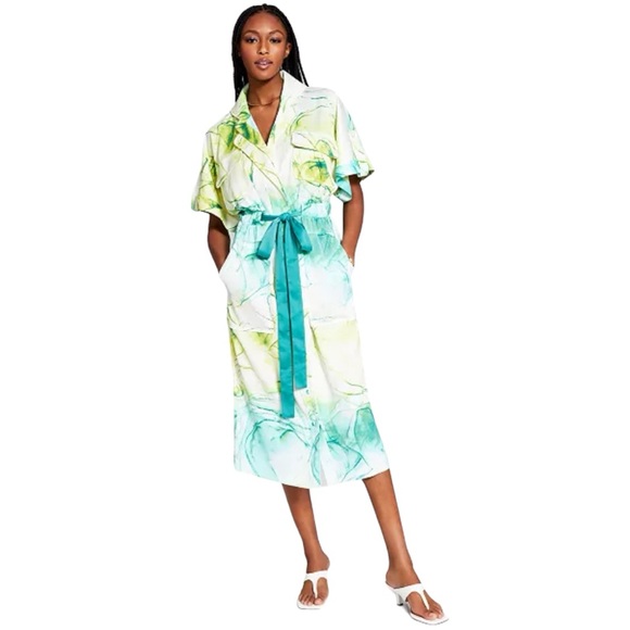 Jeannie Mai x I.N.C Button Down Short Sleeve Tie Dye Midi Dress Sz XS - Picture 2 of 14